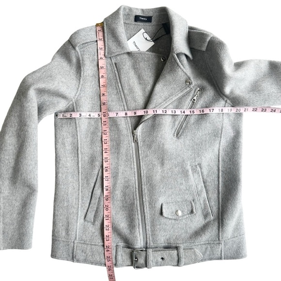 NWT Theory wool cashmere moto jacket zip snap buckle belt gray Tralsman DF large - Picture 16 of 16